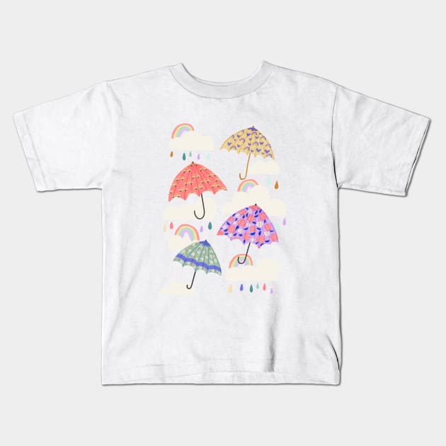 Spring Rain on Pink Kids T-Shirt by latheandquill